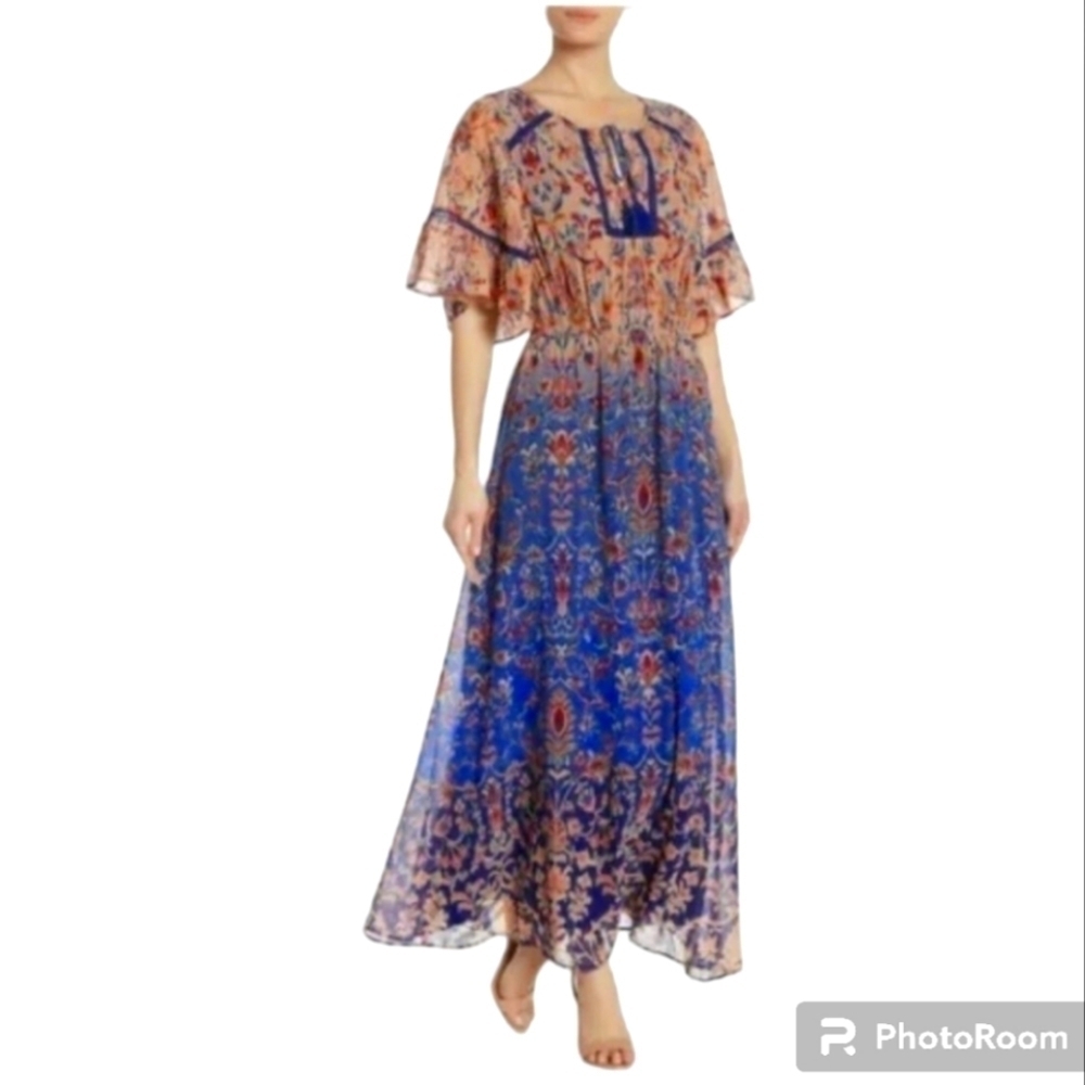 DR2 Women's Floral Maxi Dress - Blue and Orange